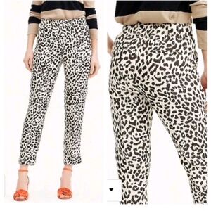 J. Crew Pants Leopard Print Easy Linen Blend Stretch Pull On Sz 6